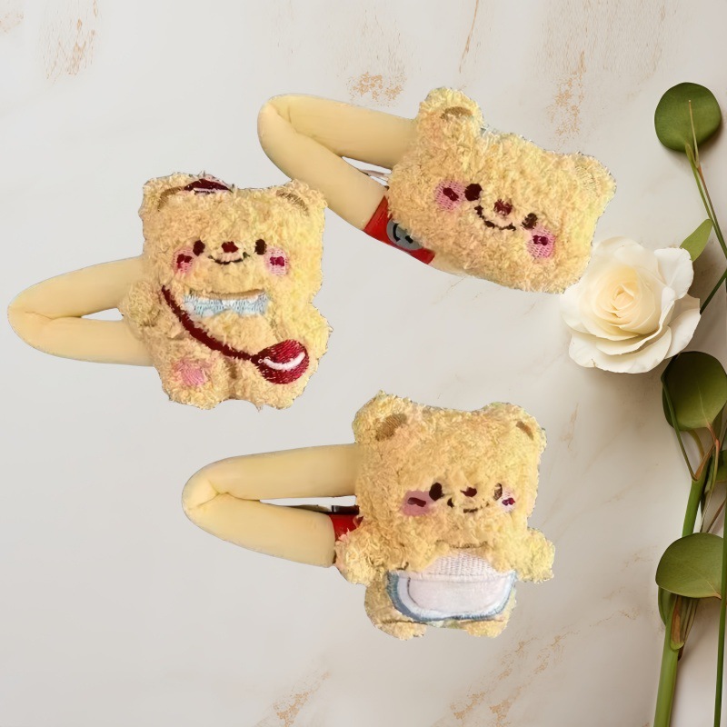 Mantequilla de dibujos animados oso peluche broche de cabello otoño invierno lindo chica frente fría cabello rotura frangeo BB clip lateral broche de cabello image 1