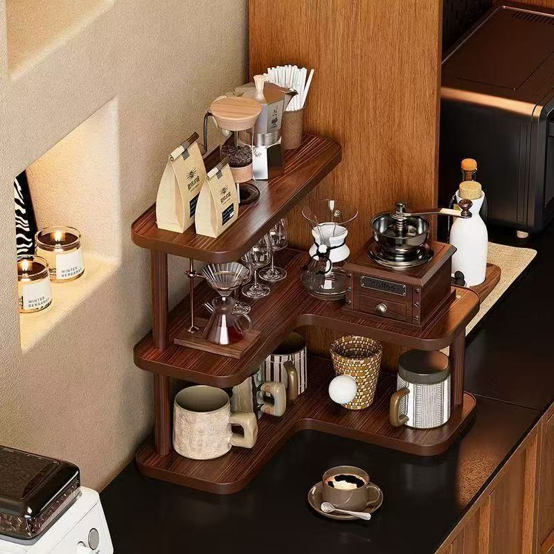 Desktop corner shelf for home use, coffee corner, cup and tea set rack, storage and organization corner multi-layer display rack Desktop corner shelf for home use, coffee corner, cup and tea set rack, storage and organization corner multi-layer display rack