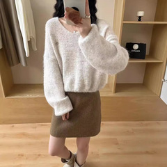 日系温柔风V领套头毛衣女士2025秋冬软糯清新纯色慵懒针织衫上衣