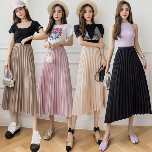 Women's pleated wide-leg skirt, high-waisted drape, spring summer loose casual skirt, chiffon pants, ice silk nine-inch skirt