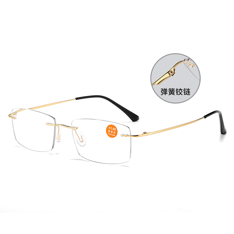 超軽量フレームレス老眼鏡、ブルーライト防止、高精細、快適、中高年向けの新しいスタイルの読書用エッジカット高級老眼鏡