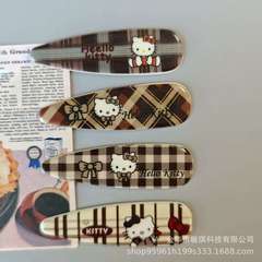 秋冬复古格纹猫咪无痕发夹蝴蝶结边夹可爱百搭卡通学生发卡发饰品