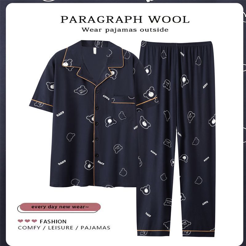 100% algodón pijamas de los hombres de verano Pantalones de manga corta de algodón de verano delgada ropa de abrigo suelta homewear traje