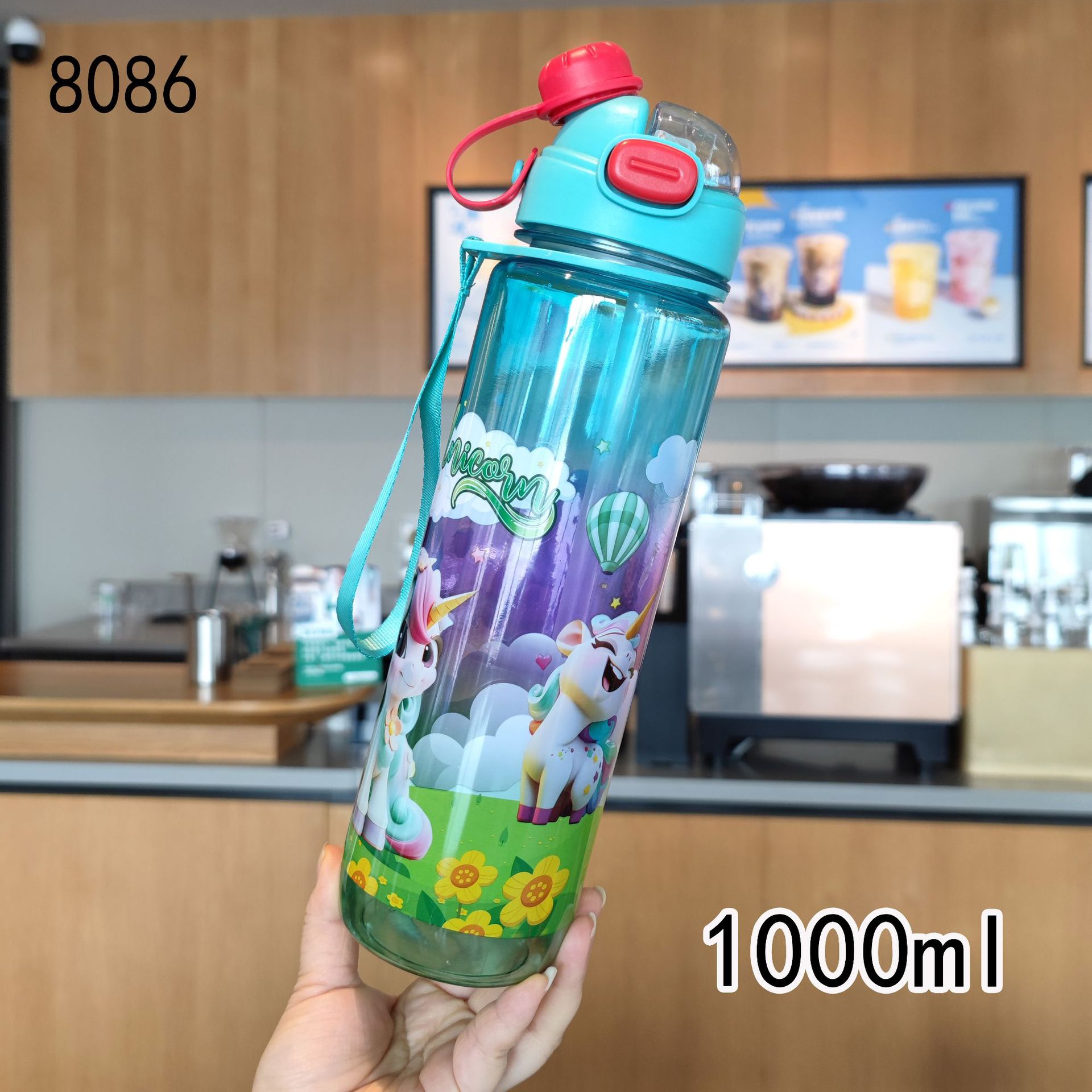 Unicornio de alto valor visual doble bebida taza de saliva taza de plástico paja taza espacial al aire libre botella de agua deportiva