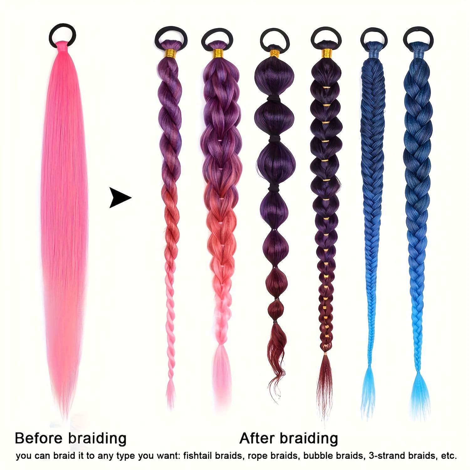 1 paquete de niños niñas pelucas de cola de caballo elásticas de boxeo trenzas de cuerda elástica de color trenzas de caballo extensiones de pelo