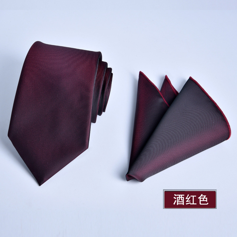 Tie Square Scarf Set 2-Piece Matte Plain Color Single Color Spot New Men's Formal Wear Business Professional 8cm Hand-Tied