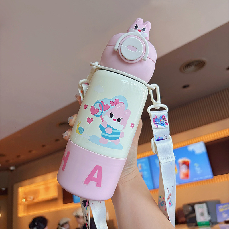 Dibujos animados 316 acero inoxidable doble bebida creativa para niños termo taza de agua de paja de asta regalo de coche portátil al por mayor