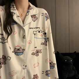 跨境德绒睡衣微厚款睡衣女秋冬长袖两套装保暖趣味考拉家居服学生