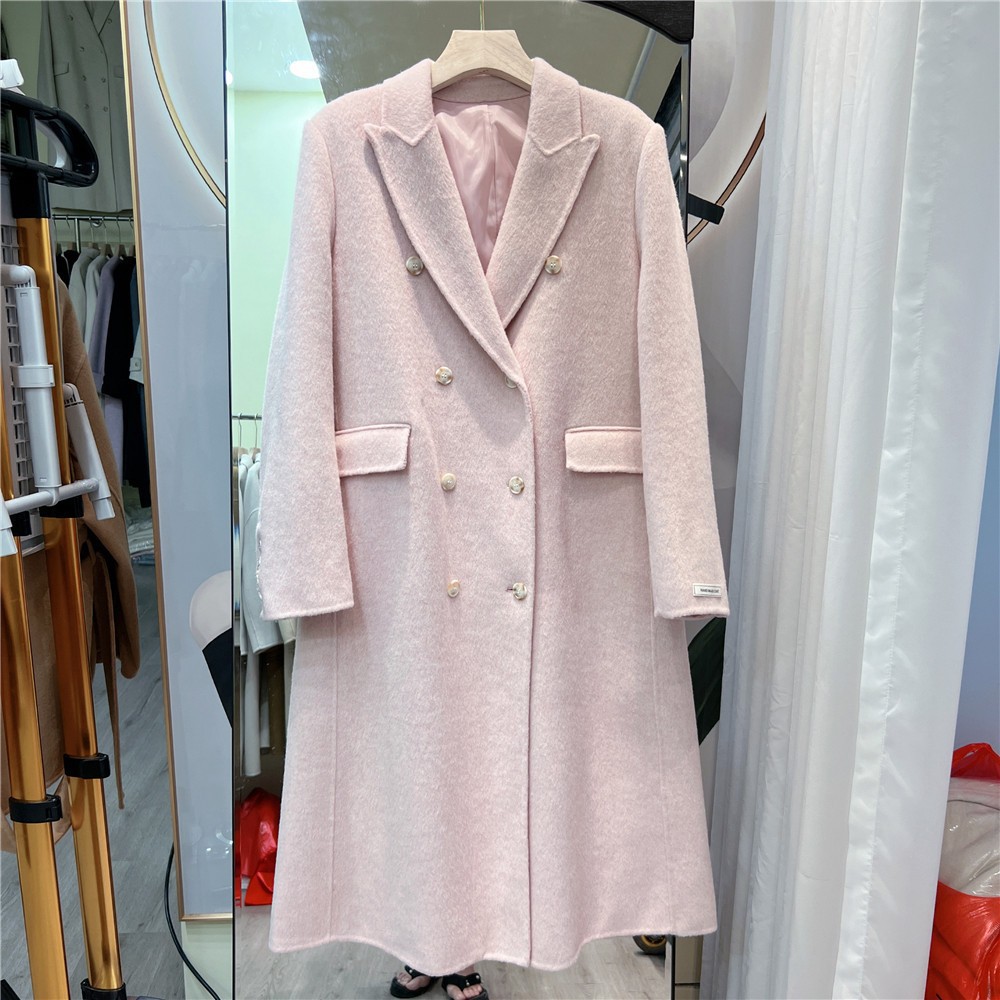 Fall/Winter 2023 New Korean Suit Collar Double-breasted Double-sided Cashmere Coat Women's Mid-length Wool Coat