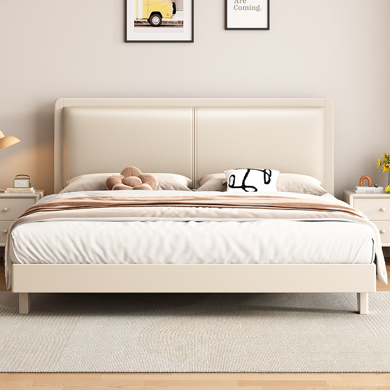 Cama silenciosa de estilo crema blanca nórdica moderna simple cama de madera maciza 1.5m 1.8 cama principal cama económica