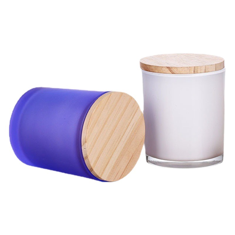 Materiales para hacer velas aromáticas caseras, recipientes de vidrio vacíos esmerilados con tapas, portavelas de vidrio de colores al por mayor, degradado