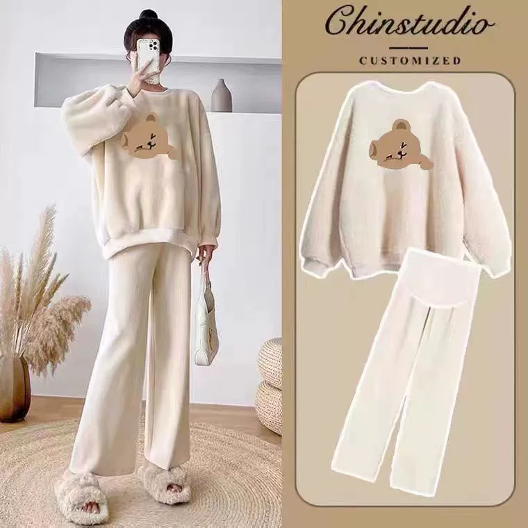 2025 новая осенне-зимняя одежда для беременных на флисовой подкладке и утолщенная свободная толстовка с длинными рукавами для горячих мам, которая скроет беременный живот при выходе на улицу.