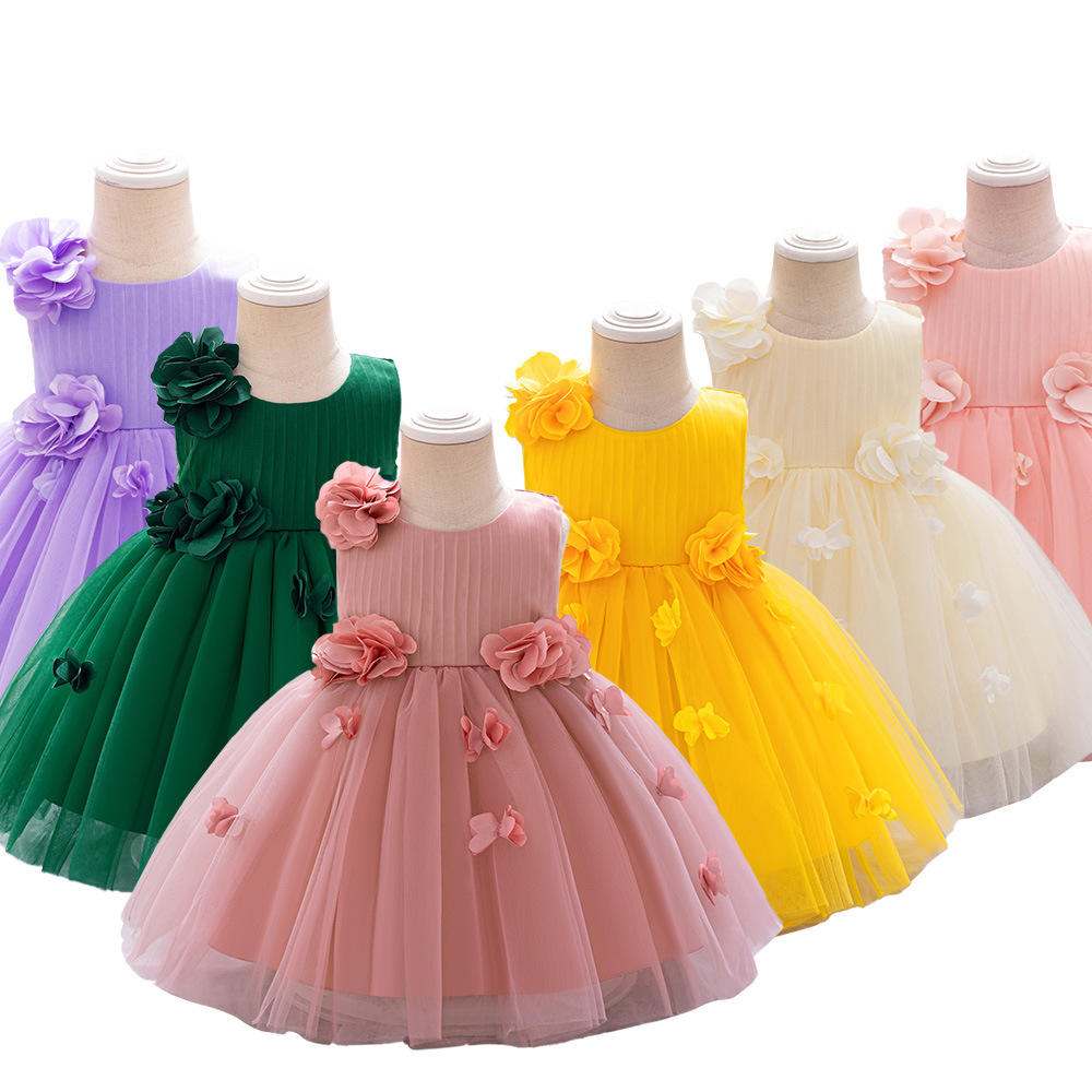 Robes pour enfants transfrontalières, robes de défilé en gaze à pétales pour enfants, robes de demoiselle d'honneur, robes de princesse, robes de cérémonie pour jeunes enfants.