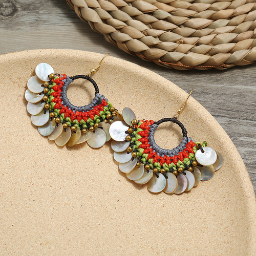 European and American Bohemian ethnic style earrings hand-woven retro holiday versatile temperament earrings women's long earrings
