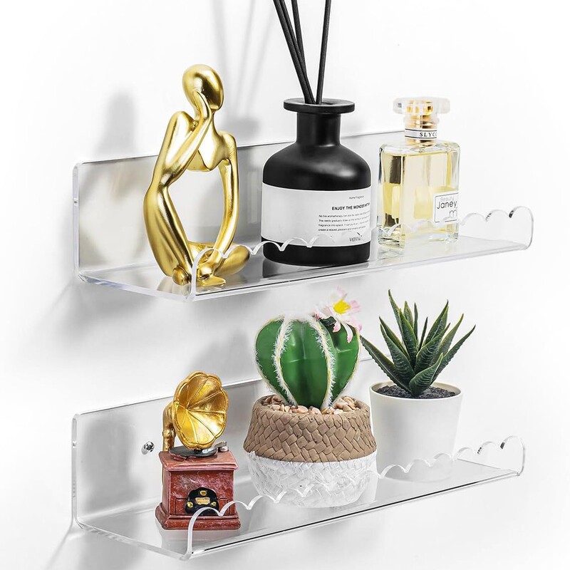 Cross-Border Hot-Selling Acrylic Wall Floating Shelves, Sticky Shelves for Bedroom, Transparent Hanging Display Shelves for Office