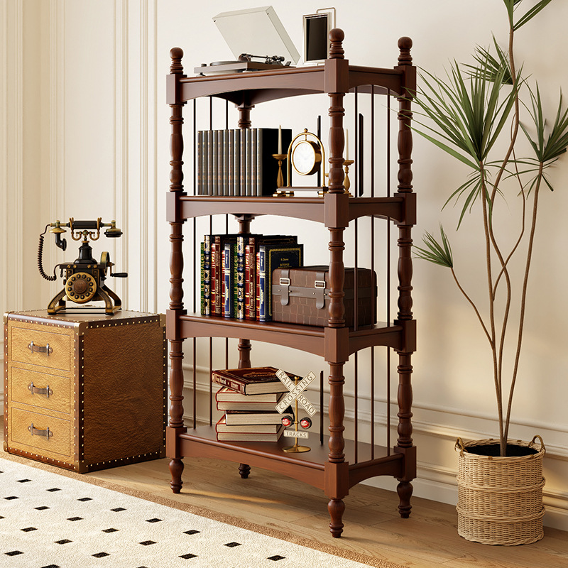 American Solid Wood Kidsren's Bookshelf Floor-Standing Storage Rack Multi-Layer Storage Rack European-Style Bookcase Integrated Wall-Mounted Ancient Shelf