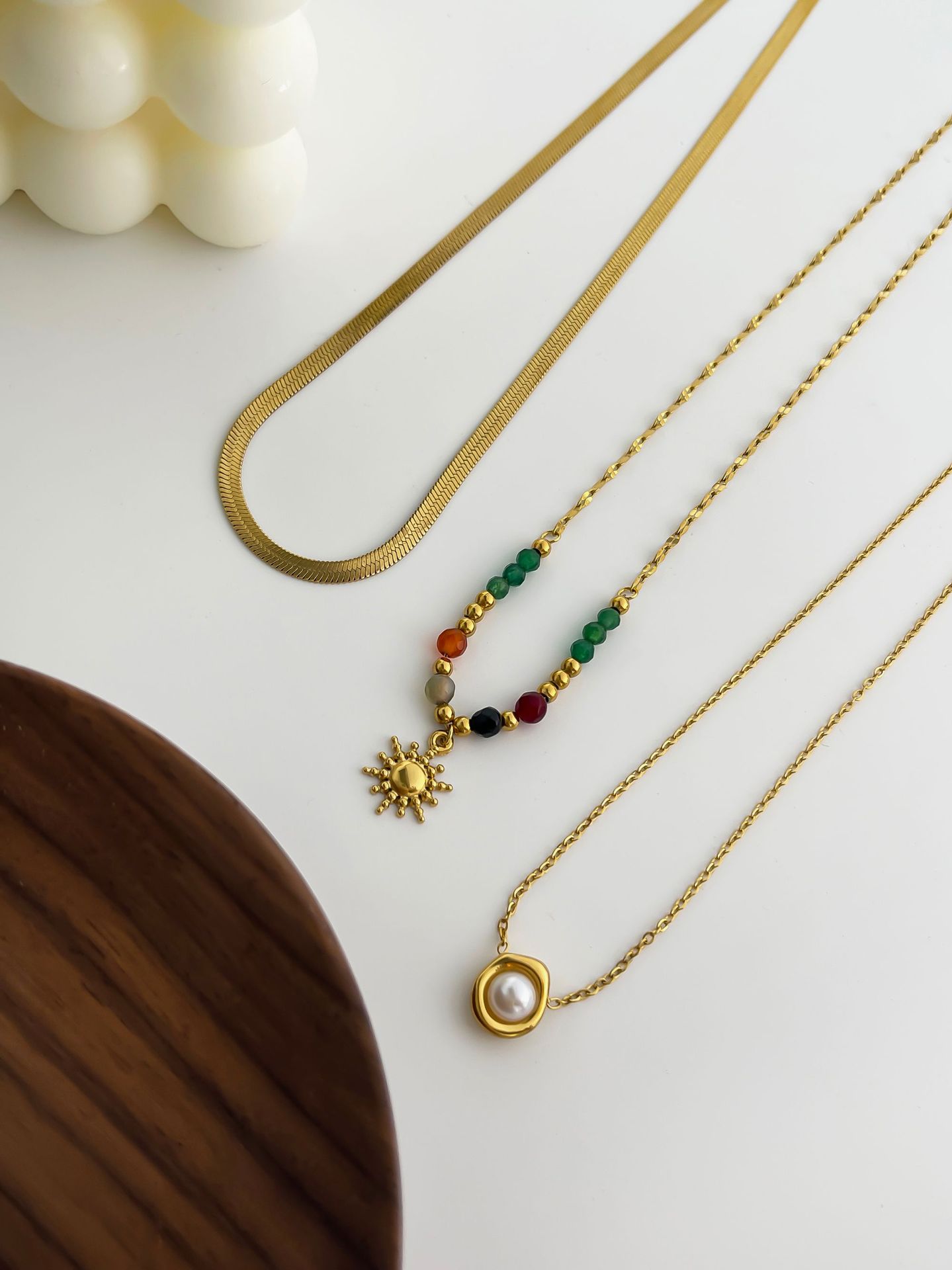 Imitation Pearl Inlay Material PVD Coated Real Gold Plated Geometric 304 Stainless Steel Vintage Style Classic Style Waterproof Non Tarnish Surgical Steel Necklace