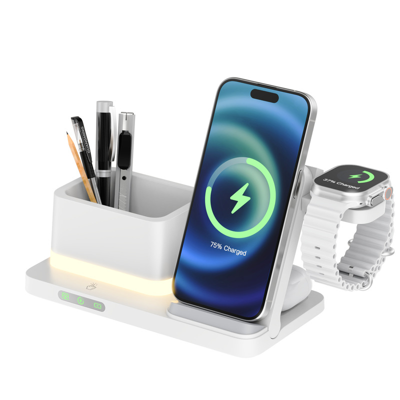 Qi 80% off 5-in-1 Wireless Charger for Apple and Android Phones, Watches, Earphones, Desktop Pen Holder, and Night Light Qi 80% off 5-in-1 Wireless Charger for Apple and Android Phones, Watches, Earphones, Desktop Pen Holder, and Night Light