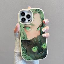 ins风高冷少女猫咪适用苹果15promax手机壳12/13全包软壳iPhone14