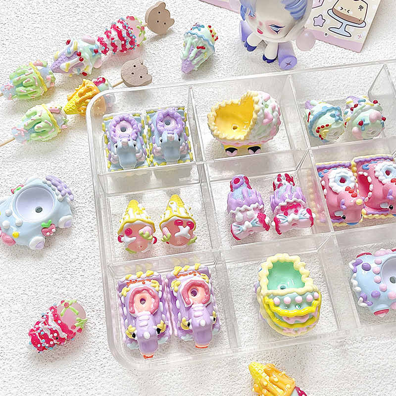 Cartoon Hand-painted Ice Cream Trojan Horse Stroller Beads Pinch Beads DIY Hand-made Bracelet Necklace Beaded Accessories
