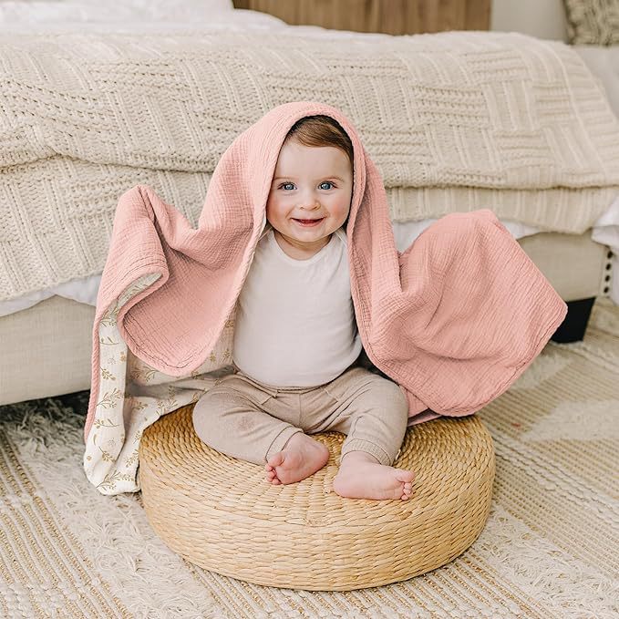 Manta de bebé de algodón de Amazon, edredón de bolsa suave y ligero, manta para padres, manta de siesta, manta de flores rosadas, venta al por mayor