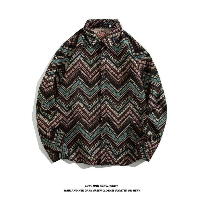 Camisa de manga larga bordada tejida retro japonesa hombres vintage barroco étnico suelto casual otoño e invierno abrigo de pareja