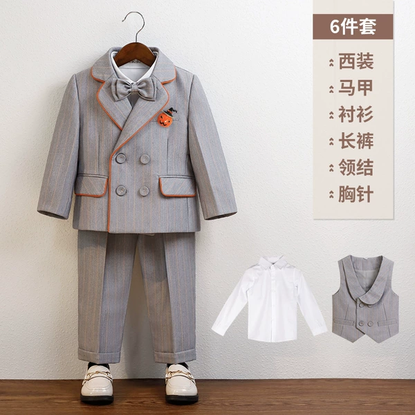 Suit, set, shirt, jacket, vest, trousers, bow tie, brooch, 6 pieces