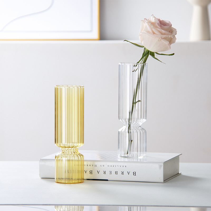 Florero de vidrio transparente florero hidropónico a rayas flor fresca flor seca decoración de la Mesa decoración del florero