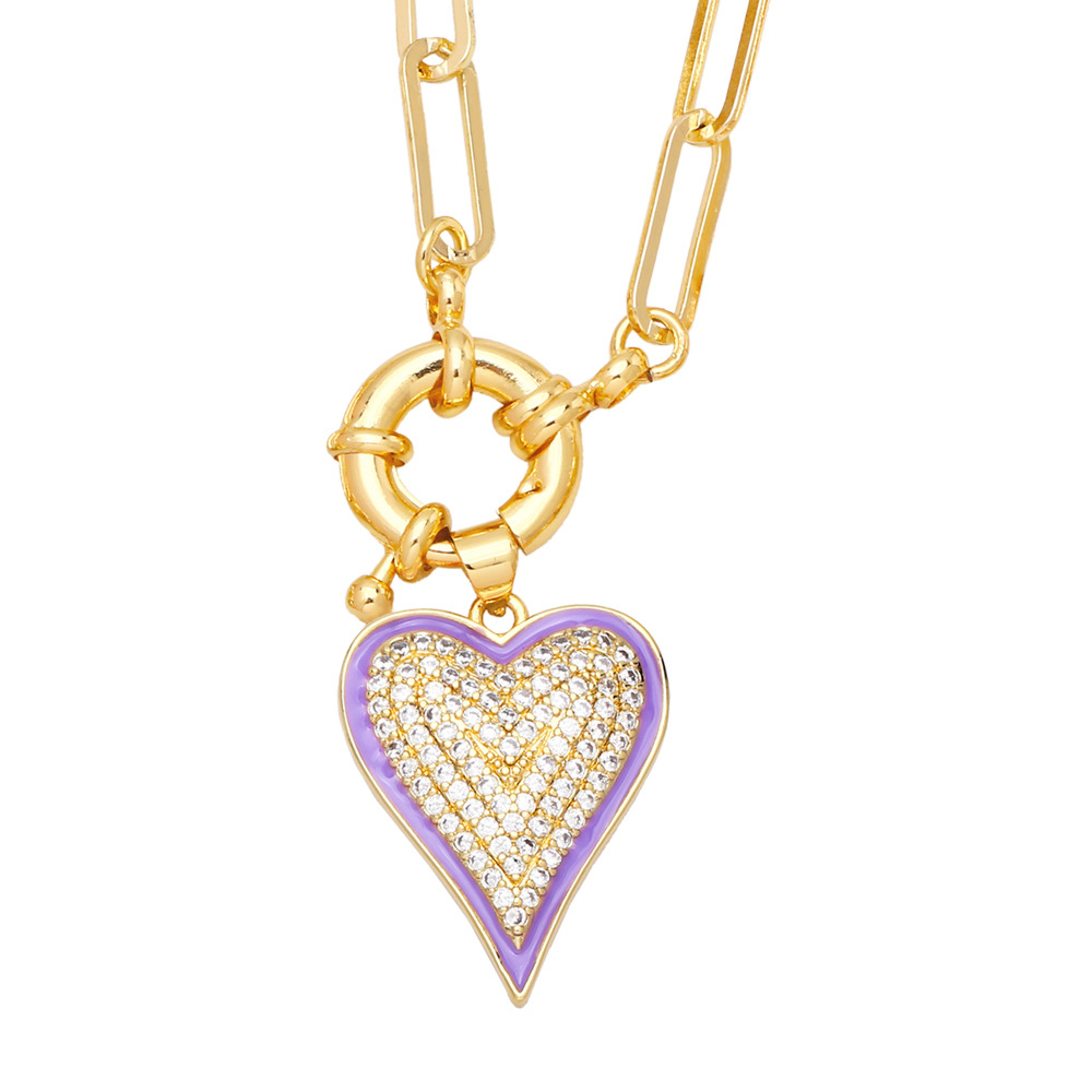 hip-hop thick chain heart-shaped pendant copper inlaid zircon necklace