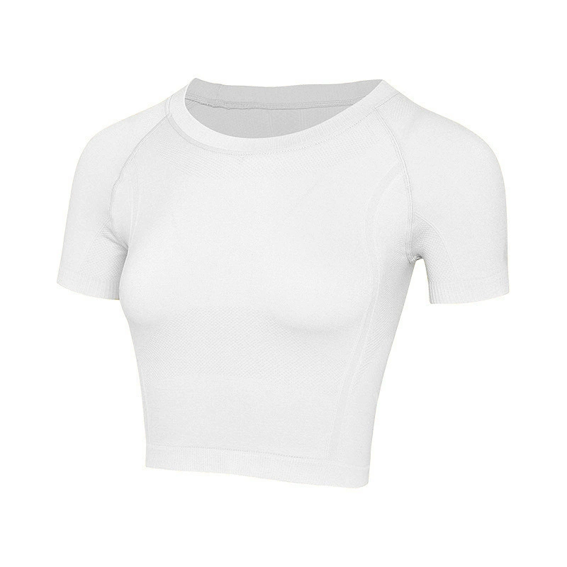 Thin sports short sleeve T-shirt, short breathable quick dry yoga clothing for gym, tight, round collar, for running