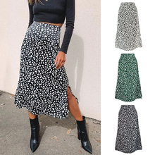 Women's leopard print split skirt sexy zip high waist skirt