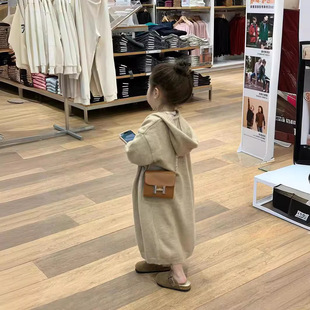 South Korea Children's Wear Girls' Long Knitted Cardigan Spring Hooded Sweater Jacket Children's Korean Style Fashionable Coat