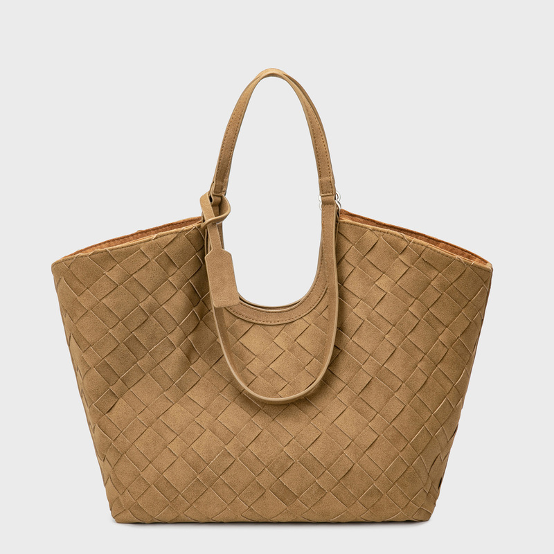 Retro Old Money Style Suede Tote Bag for Women 2025 Autum New Large Capacity Woven Shoulder Satchel Armpit Bag