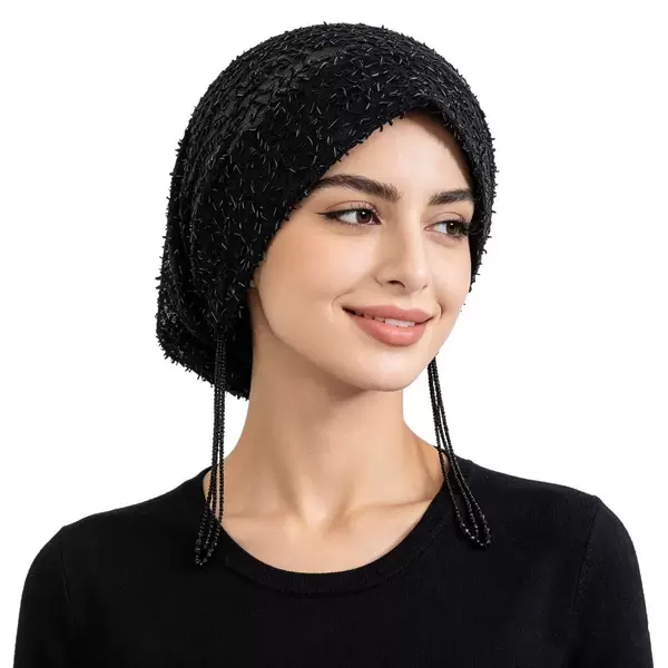 【High-end Boutique Item】Exquisitely Beaded Headwrap Hat, Fashionable and Versatile Head Accessory with Tassels, High-quality Handmade Headscarf Hat