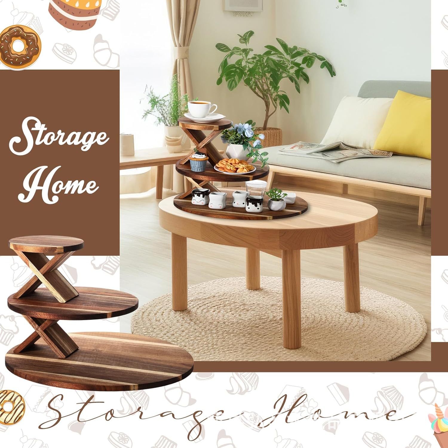 Estante de almacenamiento de bocadillos de madera para fiestas Estante de almacenamiento de cupcakes multicapa de mesa Estante de exhibición de postres multifuncional de madera maciza