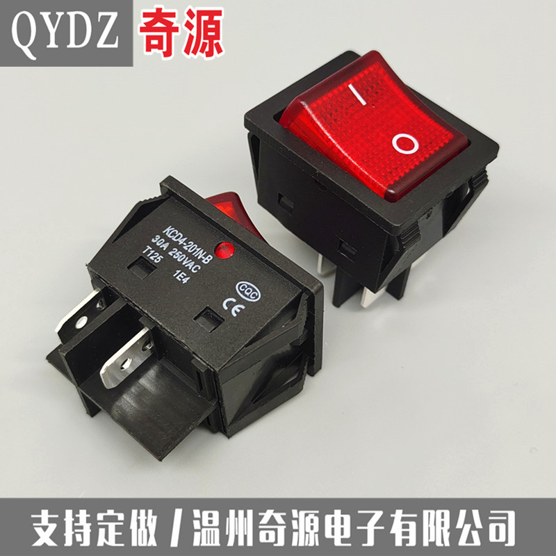 电焊机大电流船型开关30A翘板电源KCD4带灯四脚绿色红色4脚两档