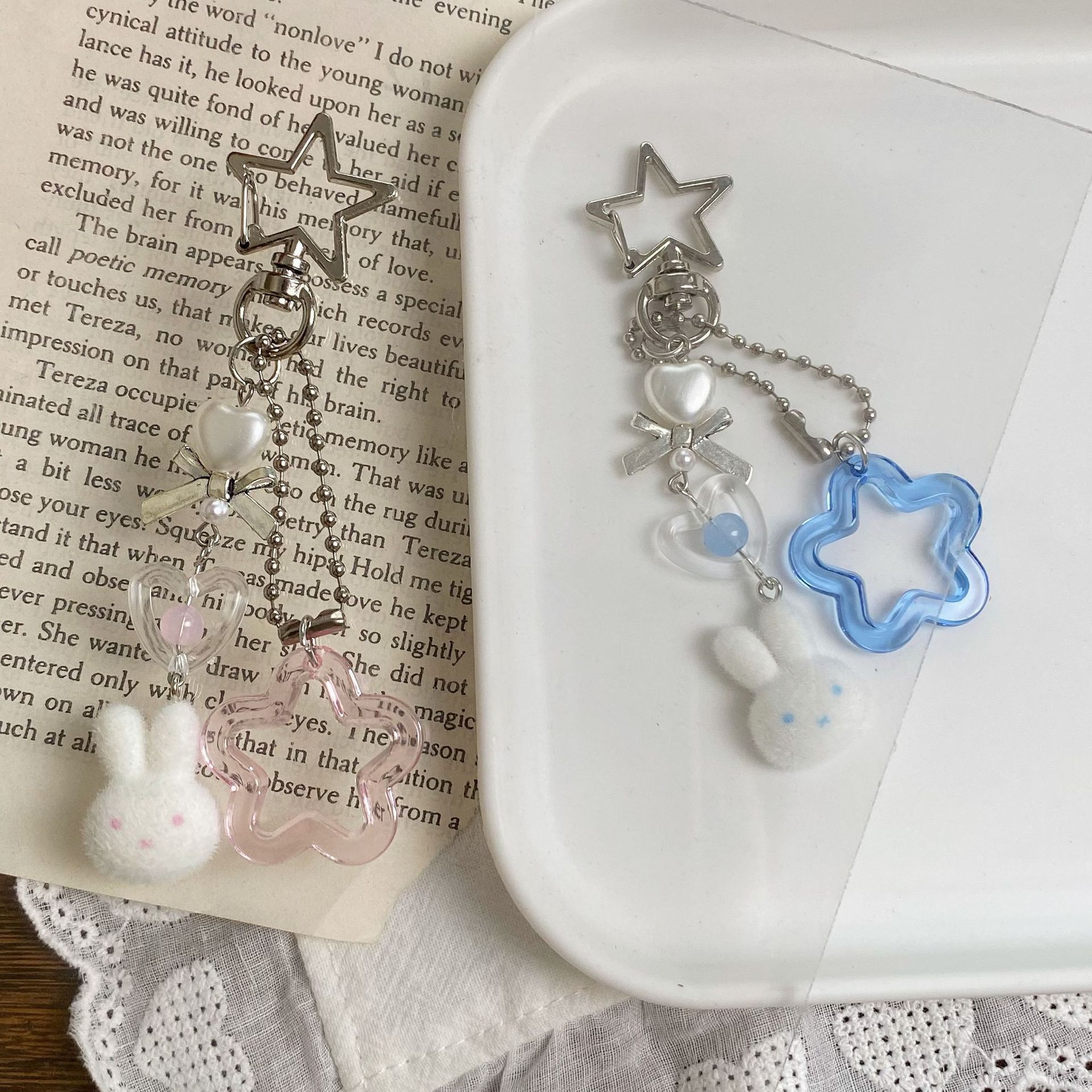 Cute Miffy Star Flocked Rabbit Mobile Phone Chain Five-Pointed Star Guben Ccd Keychain Beaded Bag Pendant