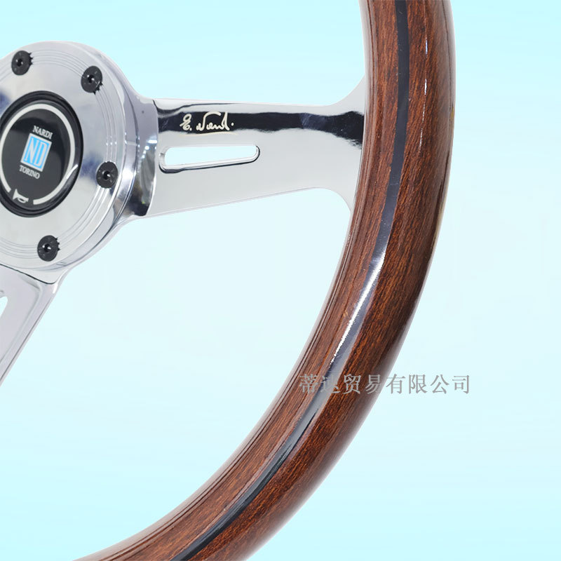 Factory Direct Sales Nardi Modified Electroplated 14-Inch 350mm Peach Wood Grain Steering Wheel with 74mm Hole Spacing and Horn Cover