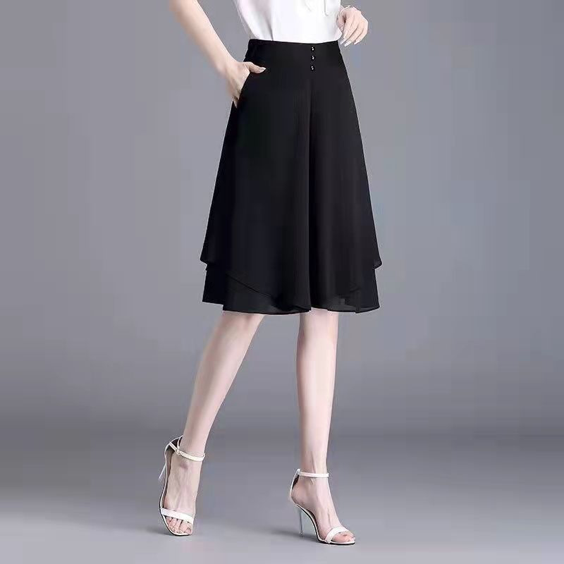 Summer Chiffon Shorts Women's Loose High Waist Dagging Elegant Fashionable All-match A- line Double Pants Dress for Mother