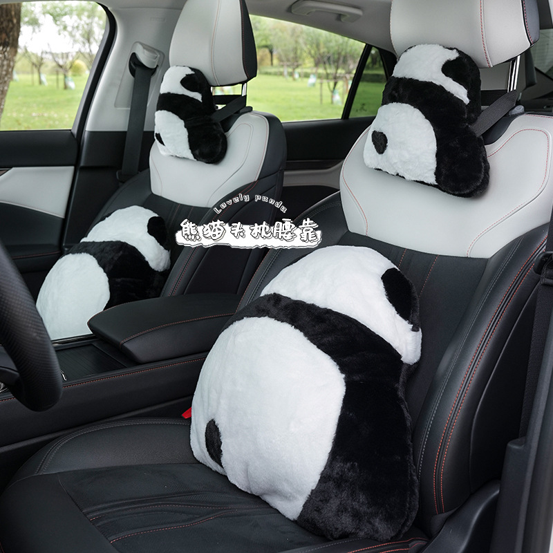 Cute Panda Car Headrest Plush,Soft And Comfortable Car Neck Pillow Cushion Four Seasons Universal Car Headrest