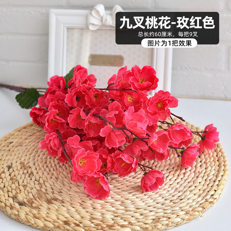 Simulación de ramas de flor de durazno, ramas de flor de ciruelo de cera falsa, flores de cerezo, flores de plástico, flores falsas, arreglos florales de piso, decoración de árboles de paisaje