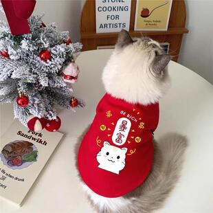 Pet Kitten Clothes Autumn and Winter Anti-Shedding Fleece-Lined Blue Cat Cub British Short Red Sweatshirt Female Cat Ragdoll