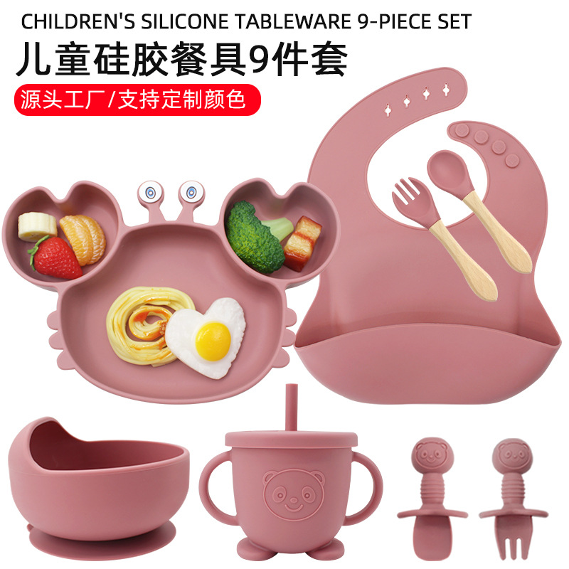 Juego de platos de silicona para bebés y niños aprenden a comer y beber vajilla de alimentación para bebés
