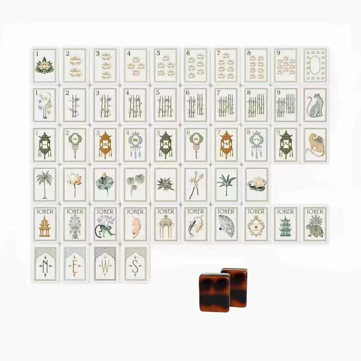 American 4-Layer Leopard Print White Lotus Acrylic Mahjong Set of 160 Tiles for Home Use and Gift-Giving, Hand-Crafted Crystal Mahjong Tiles