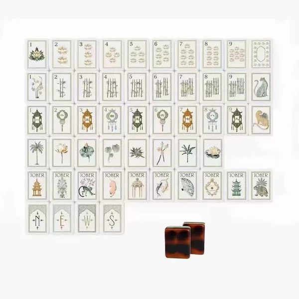 American 4-Layer Leopard Print White Lotus Acrylic Mahjong Set of 160 Tiles for Home Use and Gift-Giving, Hand-Crafted Crystal Mahjong Tiles