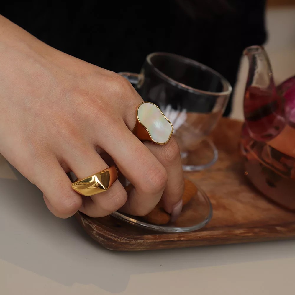 Plating, Inlay Design Wholesale Vacation Shell Titanium Steel Shell Rings
