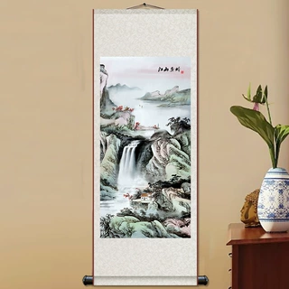 国画字画江山多娇风景山水装饰画中堂画客厅卷轴挂画竖轴风水靠山