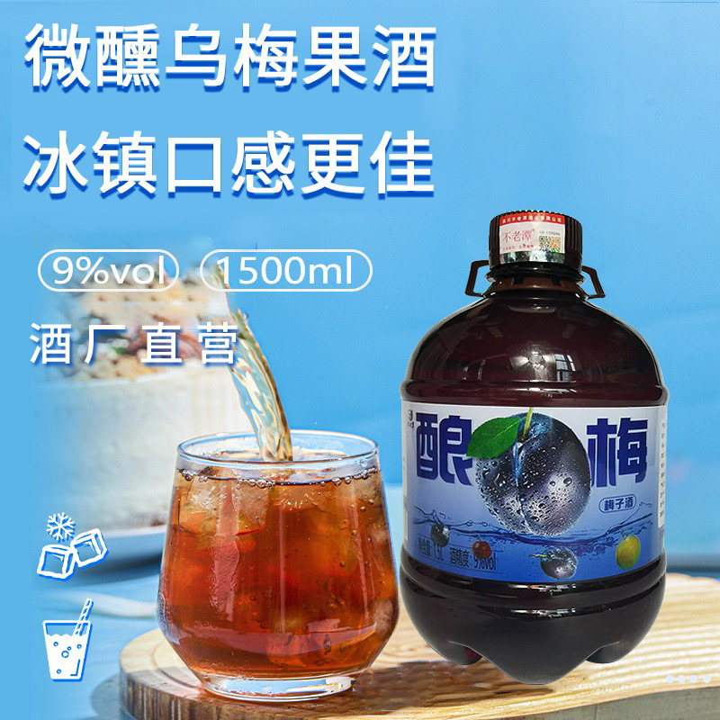不老潭梅子酒果酒女士低度微醺甜酒梅酒桶装聚会酒水 9度1.5L桶装