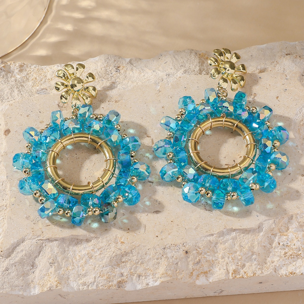 All Seasons Season 1 Pair IG Style Flower Beaded Artificial Crystal Drop Earrings