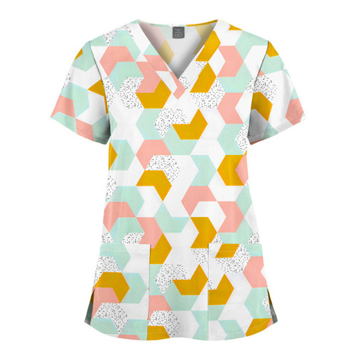 New product stretch printed short-sleeved shirt, nurse's clothes, surgical clothes, European and American doctors 'clinics, dental hand-washing clothes on behalf of China